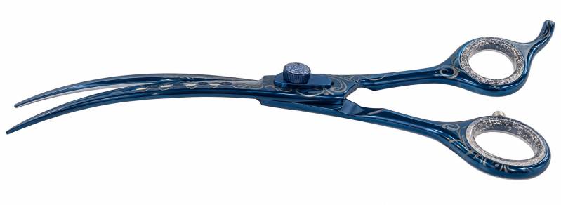 Tijera Curva 8.5 Azul Titanio Diseño Laser