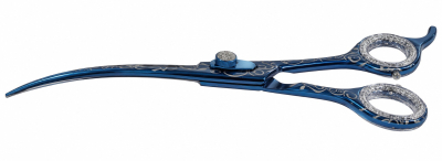 Tijera Curva 7.5 Azul Titanio Diseño Laser
